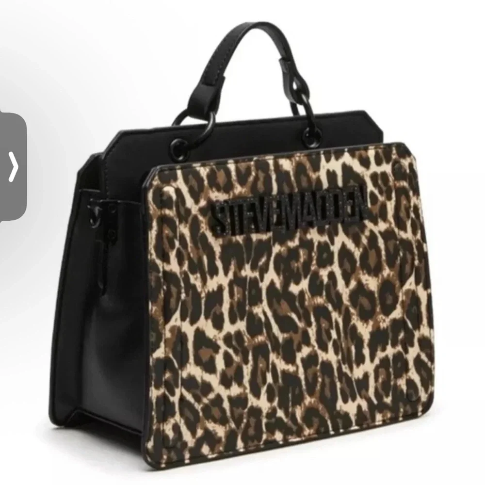 NWT STEVE MADDEN Bevelyn LEOPARD SATCHEL CROSSBODY‎ BAG Black RHINESTONE TIKTOK
